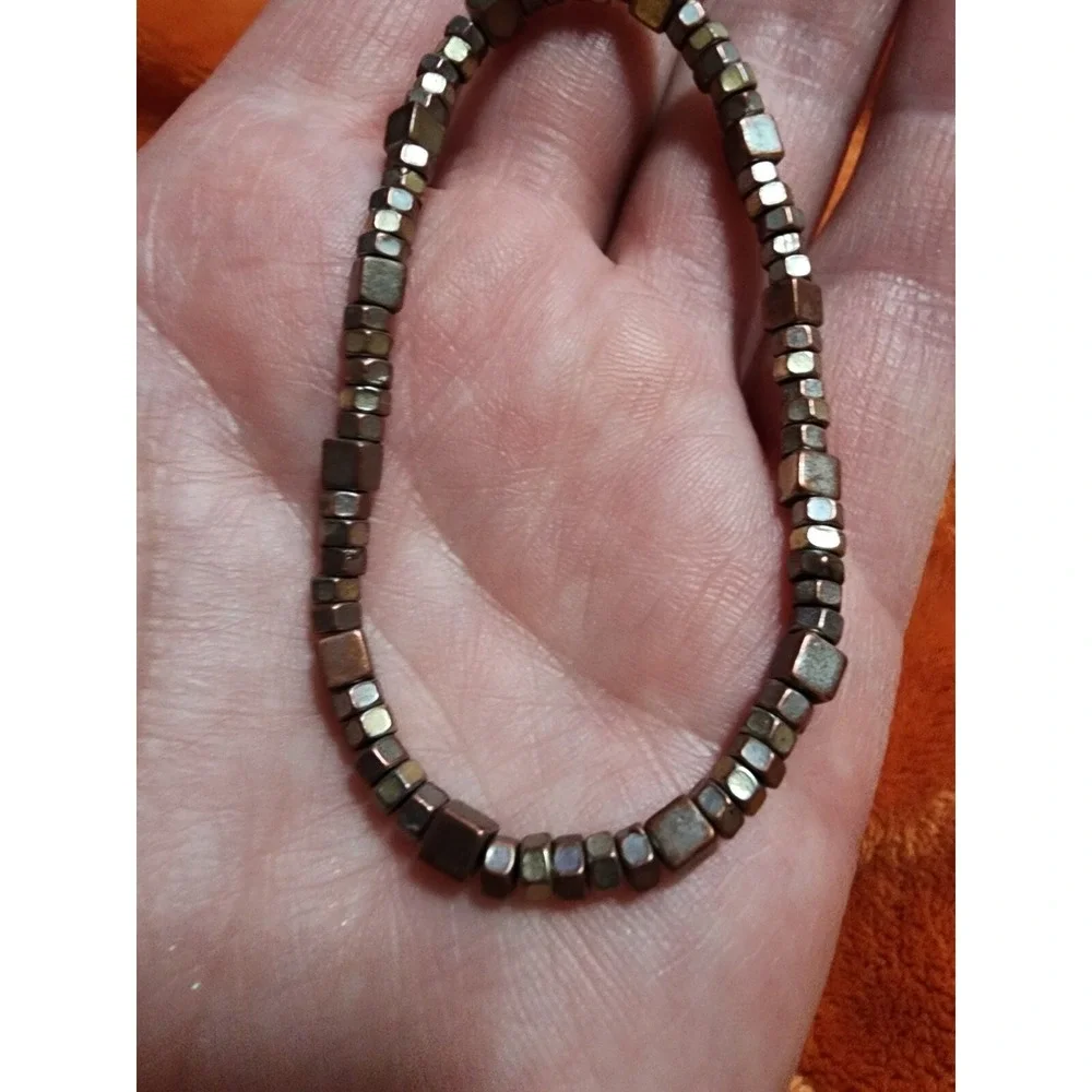 Boho Distressed‎ Mixed Color Metal Square Hexagon Bead Stretch Bracelet Western